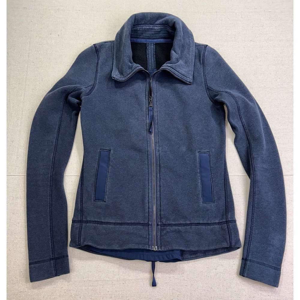 Lululemon Women's Small Blue Back Zip Fleece Lined‎ Funnel Neck Athletic Jacket